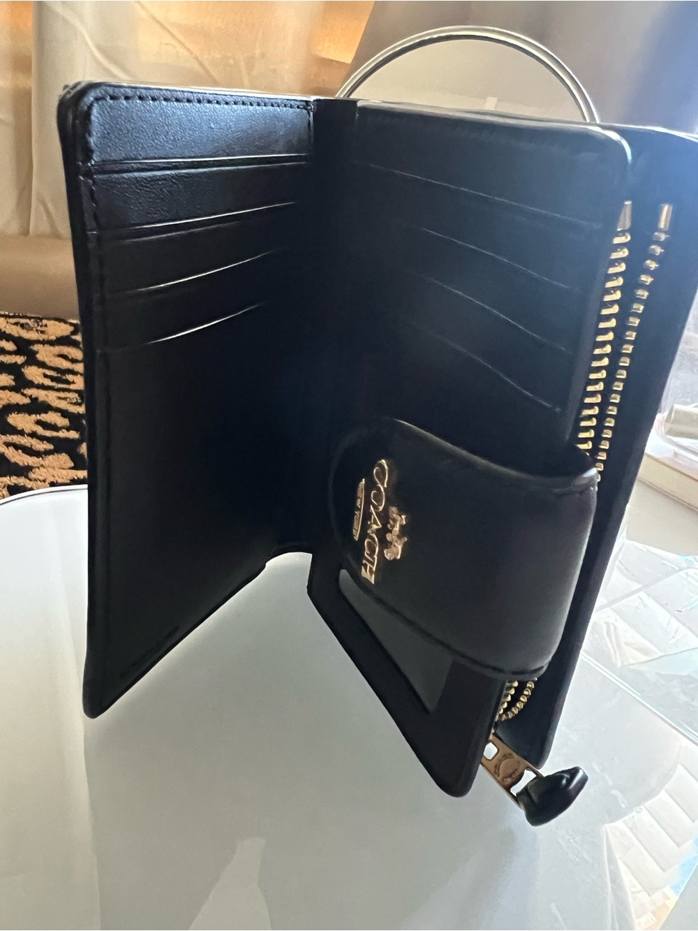 Coach Black Logo Compact Wallet with Gold Hardware - Picture 2 of 6